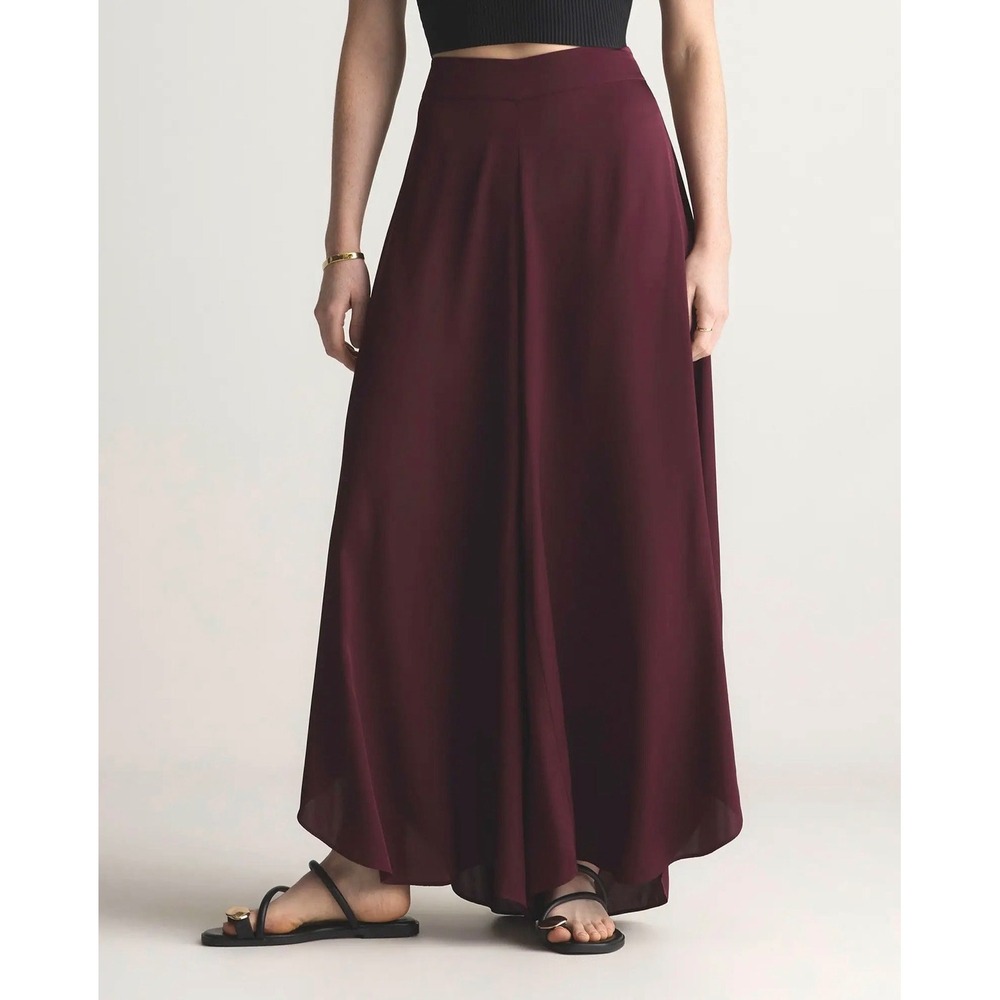 Quince Washable Stretch Silk Palazzo Pants Wine Tasting Red Wide Leg M
